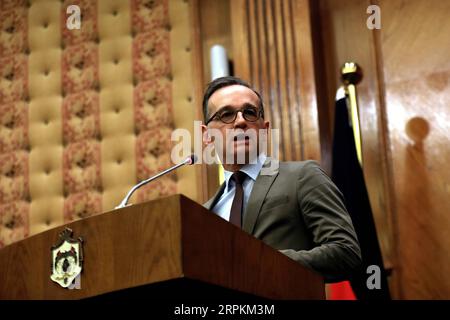 200113 -- AMMAN, 13. Januar 2020 -- Bundesaußenminister Heiko Maas spricht am 13. Januar 2020 auf einer gemeinsamen Pressekonferenz mit seinem jordanischen Amtskollegen Ayman Safadi nicht im Bild in Amman, Jordanien. Der Besuch des deutschen Außenministers Heiko Maas am Montag forderte eine Spannungsdeeskalation im Nahen Osten. Foto: /Xinhua JORDAN-AMMAN-GERMANY-FM-MEETING MohammadxAbuxGhosh PUBLICATIONxNOTxINxCHN Stockfoto