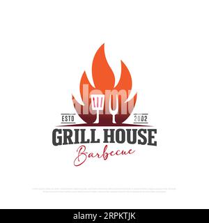 Grill House Grill Logo Design Vektor, Lebensmittel und Getränke Logo Symbol Vektor Illustration, am besten für Bar Restaurant Logo Markenvorlage Stock Vektor