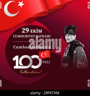 29 EKİM CUMHURİYET BAYRAMI, Cumhuriyetimizin 100 yılı, Kutlu olsun. Übersetzung aus dem türkischen - Oktober 29 Tag der Republik, 100 Jahre unserer Republik Stock Vektor