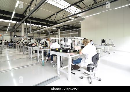 Arbeiter in einer Fabrik zur Herstellung von Elektronik - modernes Industrieunternehmen Stockfoto