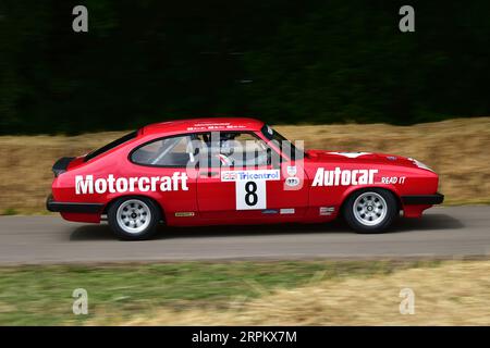 Mike Whitaker, Ford Capri III 3 Liter S, Goodwood 75, Return to Racing, eine kleine, aber indikative Auswahl einiger der besten Rennwagen und Rennwagen Stockfoto