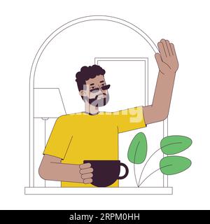 Afro Neighbour Flat Line Concept Vektor Spot Illustration Stock Vektor