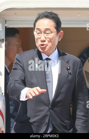 Tokio, Japan. September 2023. Der japanische Premierminister Fumio Kishida reist am Dienstag, den 5. September 2023, vom internationalen Flughafen Tokio nach Indonesien. Kishida wird Indonesien und Indien besuchen, um an den ASEAN-Veranstaltungen und dem G20-Gipfel teilzunehmen. (Foto: Yoshio Tsunoda/AFLO) Kredit: Aflo Co Ltd./Alamy Live News Stockfoto