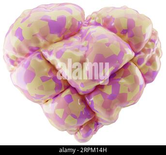 3D Render bunte Herzillustration, aufgepumpter Herzballon Clipart Stockfoto