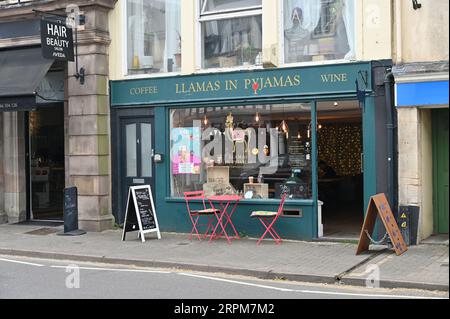 Lamas in Pyjamas, Café und Weinbar, Long Street, Tetbury, Gloucestershire Stockfoto