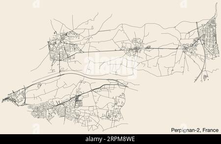 Straßenkarte des KANTONS PERPIGNAN-2, PERPIGNAN Stock Vektor