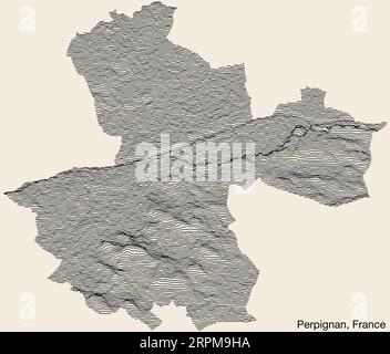Topographische Reliefkarte von PERPIGNAN, FRANKREICH Stock Vektor