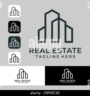 Immobilien Logo Design Gebäude, Haus, Architekt, Haus, Bau, Property Real Estate Brand Identity Template with Real Estate Icon Design Vol Stock Vektor