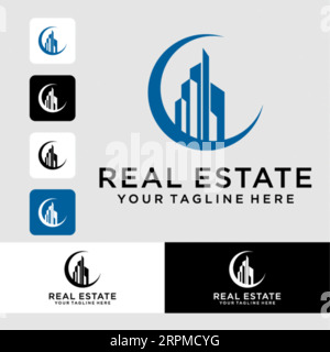 Immobilien Logo Design Gebäude, Haus, Architekt, Haus, Bau, Property Real Estate Brand Identity Template with Real Estate Icon Design Vol Stock Vektor