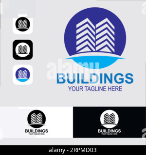 Immobilien Logo Design Gebäude, Haus, Architekt, Haus, Bau, Property Real Estate Brand Identity Template with Real Estate Icon Design Vol Stock Vektor