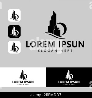 Immobilien Logo Design Gebäude, Haus, Architekt, Haus, Bau, Property Real Estate Brand Identity Template with Real Estate Icon Design Vol Stock Vektor