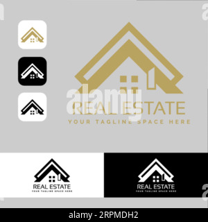 Immobilien Logo Design Gebäude, Haus, Architekt, Haus, Bau, Property Real Estate Brand Identity Template with Real Estate Icon Design Vol Stock Vektor