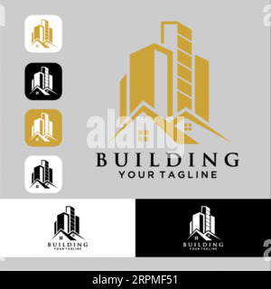 Immobilien Logo Design Gebäude, Haus, Architekt, Haus, Bau, Property Real Estate Brand Identity Template with Real Estate Icon Design Vol Stock Vektor
