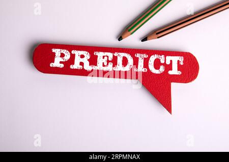 Konzept VORAUSSAGEN. Rote Sprechblase auf weißem Hintergrund. Stockfoto