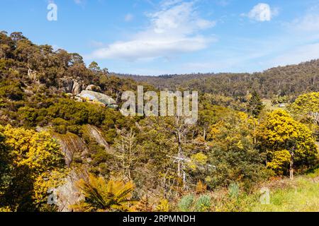 DERBY, AUSTRALIEN, 23. SEPTEMBER 2022: Gemälde der Aborigines auf Felsen und umliegende Landschaft in der ländlichen Stadt Derby an einem kalten Frühlingsmorgen Stockfoto