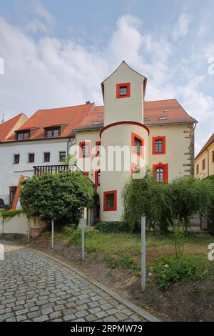 Rückseite des Einkaufsgeschäfts der Kathedrale in St. Mariendom, Freiberg, Sachsen, Deutschland Stockfoto