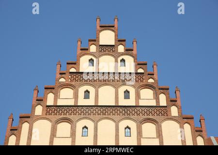 Treppengiebel des spätgotischen Bergbaumuseums, Stadtmuseum, ehemaliger Domhof, symmetrisch, Untermarkt, Freiberg, Sachsen, Deutschland Stockfoto