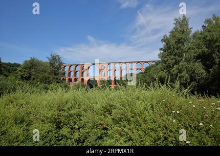 Historische Goeltzschtalbrücke mit Ziegeln, Ziegeln, Viadukt, Eisenbahnbrücke, Bogenbrücke, Mylau, Netzschkau, Reichenbach, Vogtland, Sachsen, Deutschland Stockfoto