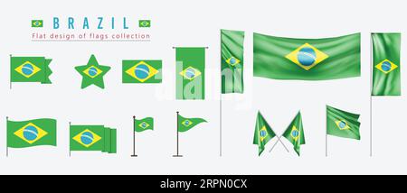 brasilianische Flagge, flaches Design der Flaggen Stock Vektor