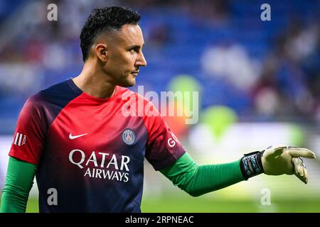 Decines-Charpieu, Frankreich, Frankreich. September 2023. Keylor NAVAS der PSG während des Ligue-1-Spiels zwischen Olympique Lyonnais (OL) und Paris Saint-Germain (PSG) im Groupama-Stadion am 03. September 2023 in Decines-Charpieu bei Lyon, Frankreich. (Bild: © Matthieu Mirville/ZUMA Press Wire) NUR REDAKTIONELLE VERWENDUNG! Nicht für kommerzielle ZWECKE! Stockfoto