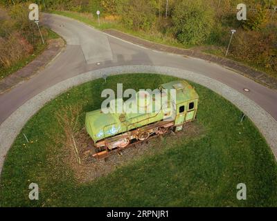 Die Brikettfabrik ist ein Stück der Industriegeschichte der Region. Kohle aus dem Tagebau in Wyhra wurde hier früher zu Briketts verarbeitet. Stockfoto