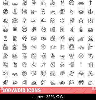 100 Symbole vermeiden. Umrisszeichnung von 100 Vermeiden von Symbolen Vektorsatz isoliert auf weißem Hintergrund Stock Vektor