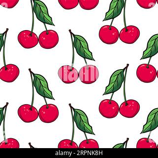 Nahtloses Muster mit Kirschen. Vektorillustration im Comic-Stil Stock Vektor