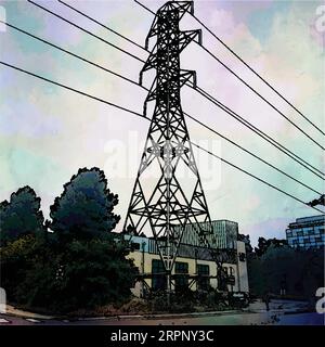 Hochspannungsleitungen und Pylon Stock Vektor