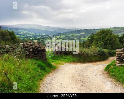 Blick über Nidderdale vom Nidderdale Way am Rande des Brimham Moor in der Nähe von Summerbridge Nidderdale North Yorkshire England Stockfoto