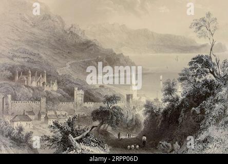 Glenarm County Antrim, Nordirland die Landschaft und Antiquitäten Irlands von Bartlett, W. H. (William Henry), 1809-1854, Illustrator.Band 1. London: G. Virtue 1842 William Henry Bartlett (26. März 1809 – 13. September 1854) war ein britischer Künstler, der vor allem für seine zahlreichen Zeichnungen in Stahlstichen bekannt war. Stockfoto