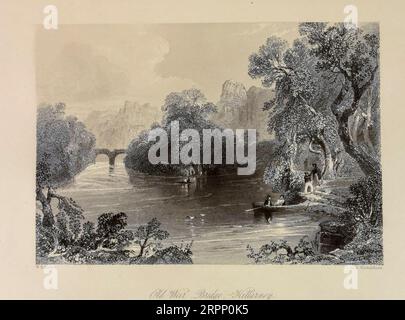 Old Weir Bridge, Killarney, County Kerry Steel Kupferstich aus den Landschaften und Antiquitäten Irlands von Bartlett, W. H. (William Henry), 1809-1854, Illustrator.Band 2. London: George Virtue 1842 William Henry Bartlett (26. März 1809 – 13. September 1854) war ein britischer Künstler, der vor allem für seine zahlreichen Zeichnungen bekannt war, die in Stahlstiche geritzt wurden. Stockfoto