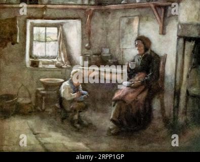 Granny's Comfort, gemalt von Henry John (H. J.) Dobson aus dem Buch Scottish Life and Character, beschrieben von William Sanderson, Veröffentlichungsdatum 1906, Verlag London, Adam & Charles Black Stockfoto