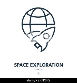 Symbol Space Exploration (Raumforschung). Rakete, Raumschiff, Kosmos. Bearbeitbare Kontur. Symbol „Einfacher Vektor“ Stock Vektor