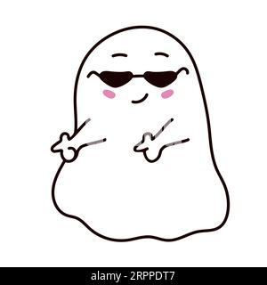 Niedlicher Halloween-Geist mit Brille im Doodle-Stil. Vektorillustration isoliert auf weißem Hintergrund. Stock Vektor
