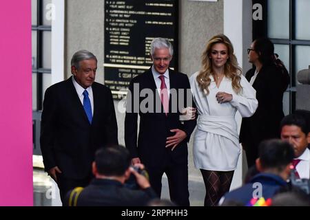 Toluca, Mexiko. September 2023. 4. September 2023 Toluca, Mexiko: Andres Manuel López Obrador, Präsident von Mexiko, während des sechsten und letzten Regierungsberichts von Alfredo del Mazo Maza, Gouverneur des Staates Mexiko, im Regierungspalast des Staates Mexiko abgehalten. Am 4. September 2023 in Toluca, Mexiko. (Foto: Arturo Hernández/Eyepix Group/SIPA USA) Credit: SIPA USA/Alamy Live News Stockfoto