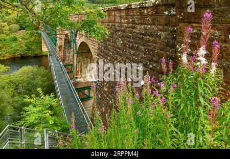 Kyle of Sutherland Scotland der Fußgängerweg auf dem Oykel Train Viaduct Invershin im Spätsommer Stockfoto