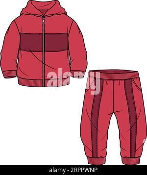 KINDER TRAGEN HOODIE UND JOGGER SWEAT ANZUG SET TRACK ANZUG VEKTOR ILLUSTRATION Stock Vektor