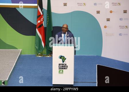 Nairobi, Kenia. September 2023. Der komoranische Präsident Azali Assoumani spricht am zweiten Tag des Afrika-Klimagipfels im Kenyatta International Conference Centre in Nairobi. Quelle: SOPA Images Limited/Alamy Live News Stockfoto