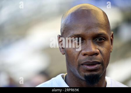 Brüssel, Belgien. September 2023. Jamaikas Asafa Powell wurde während der Einweihung der neuen Strecke im King Baudouin Stadion/Koning Boudewijnstadion/Stade ROI Baudouin am Dienstag, den 5. September 2023 in Brüssel gezeigt. Die 47. Ausgabe des Memorial Van Damme Diamond League Meeting findet am 08. September 2O23 statt. BELGA PHOTO ERIC LALMAND Credit: Belga News Agency/Alamy Live News Stockfoto