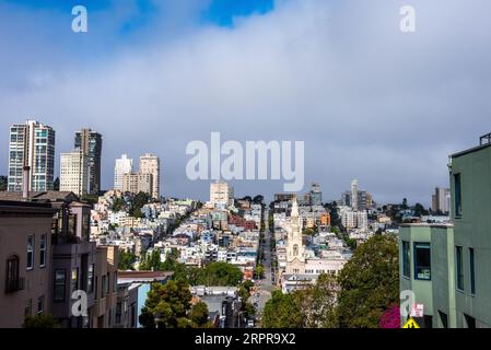 Blick auf San Francisco von der Filbert Street. Stockfoto