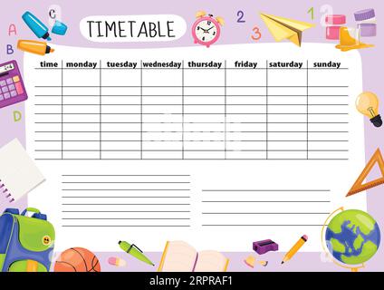 Tagesschulplan für Kinder mit Schule Stock Vektor
