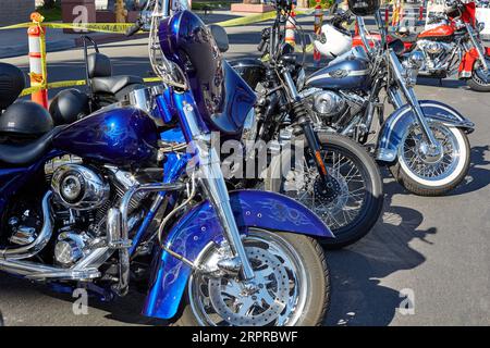 Palm Springs, Kalifornien, USA. Oktober 2013 27. Motorräder parkten am Palm Canyon Drive für die jährliche American Heat Motorcycle Rally in Palm Springs, Kalifornien. (Bild: © Ian L. Sitren/ZUMA Press Wire) NUR REDAKTIONELLE VERWENDUNG! Nicht für kommerzielle ZWECKE! Stockfoto