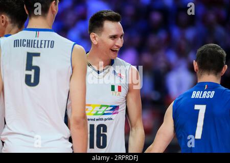 Ancona, Italien. September 2023. Yuri Romanò aus Italien, gesehen während der Finalrunde 6 der Männer-Volleyball-Europameisterschaft 2023 zwischen Italien und der Schweiz in Palaprometeo. Endstand; Italien 3:0 Schweiz. (Foto: Davide Di Lalla/SOPA Images/SIPA USA) Credit: SIPA USA/Alamy Live News Stockfoto