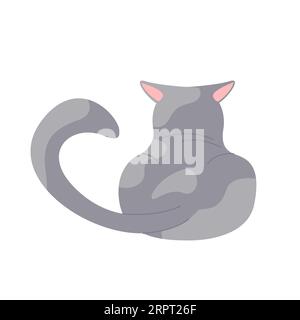 Rückansicht der grauen Katze mit Ohren hinten. Verspielte Katzenposition, Angry PET Cartoon Vektor Illustration Stock Vektor
