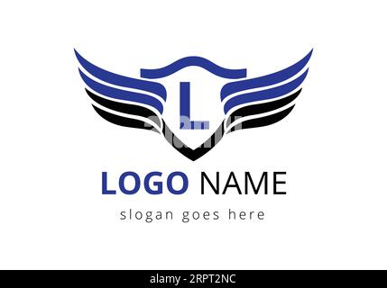 Logo des L-Flügels für das Symbol für Fracht und Transport. Stock Vektor