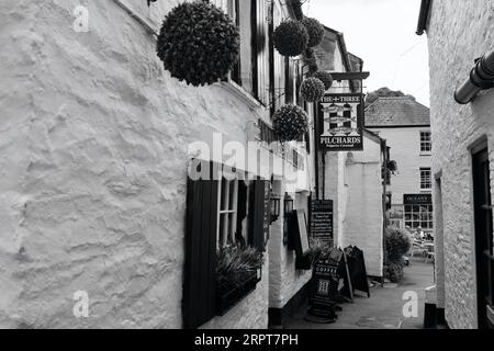 Pubs und Restaurants in dieser alten, weiß getünchten Bucht sind treffende Namen, die die Schmuggelgeschichte des Dorfes widerspiegeln Stockfoto