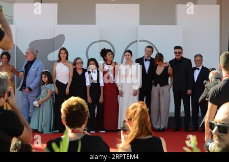 Venedig, Italien, 5. september 2023, die Besetzung besucht den roten Teppich für den Film Zielona Granica (Grüne Grenze) während der 80. Internationalen F in Venedig Stockfoto