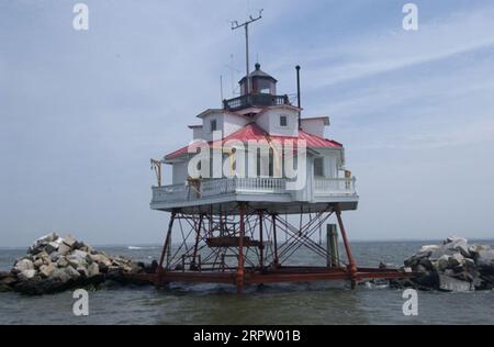 Thomas Point Shoal Lighthouse, Annapolis, Maryland, wurde während des Besuchs von Secretary Gale Norton gesehen, um den Transfer der historischen Einrichtung von der US-Küstenwache in die Stadt Annapolis und ihren gemeinnützigen Partner, die U.S. Lighthouse Society, zu feiern Stockfoto