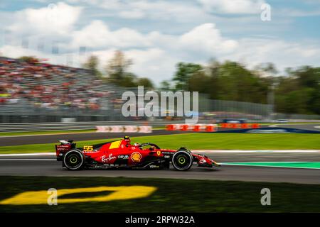 Monza, Italien - 01. SEPTEMBER 2023, #55 Carlos Sainz (Spanien, Ferrari), freies Training vor der Qualifikation für die F1-GP 2023 in Italien Stockfoto