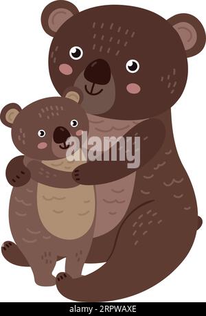Die süße Bärenmutter umarmt sich mit dem Baby. Waldtiere Stock Vektor